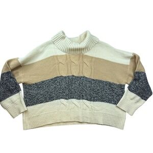 Lane Bryant Plus Size 26/28 Beige Cream Striped Turtleneck Sweater Cable Knit